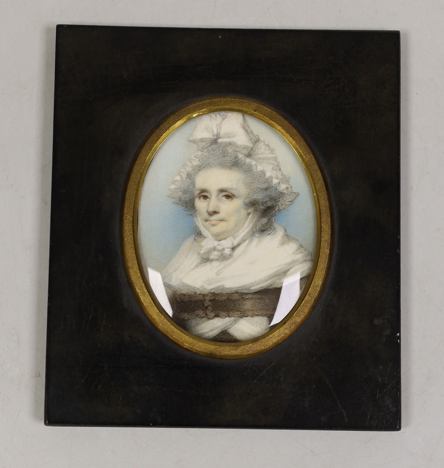 Attributed to George Chinnery (1774-1852), portrait miniature on ivory, Portrait of Mrs Fenwick, 8 x 6cm